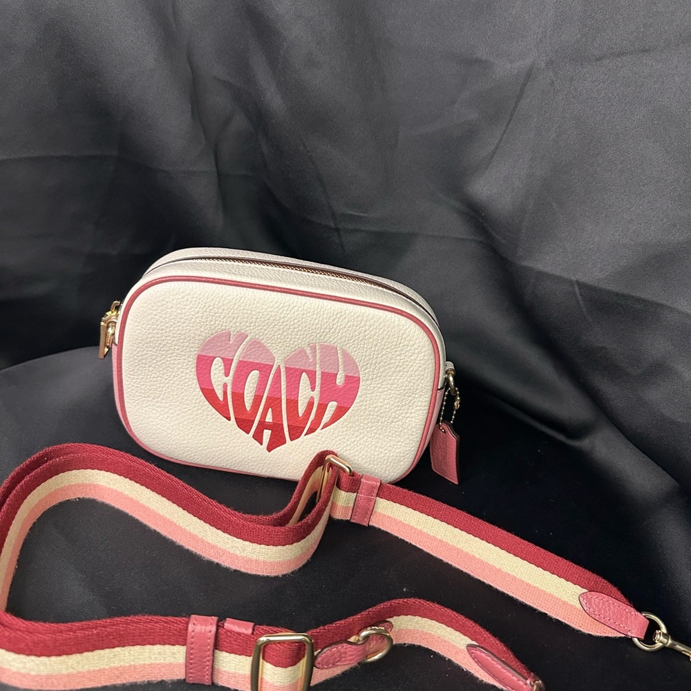 Coach Cream and Pink Heart Crossbody Bag